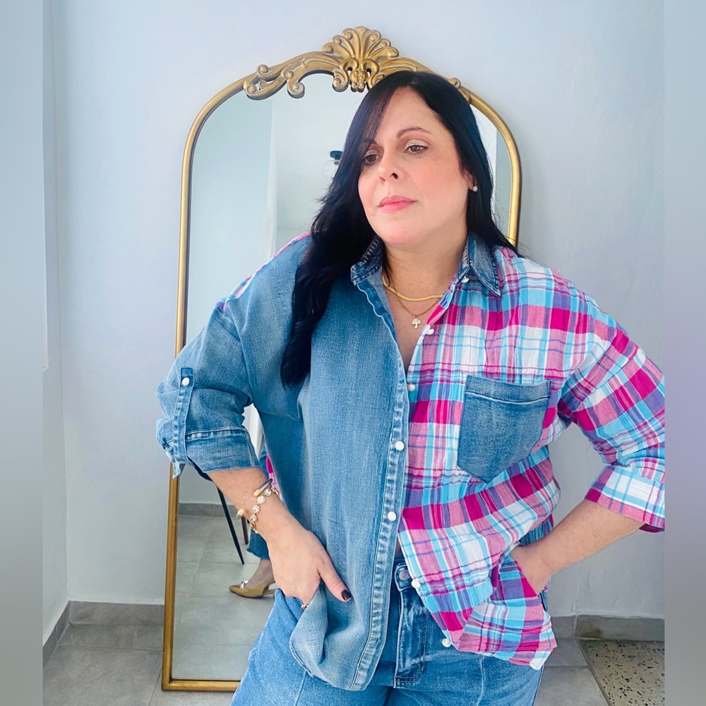 Denim and checker shirt